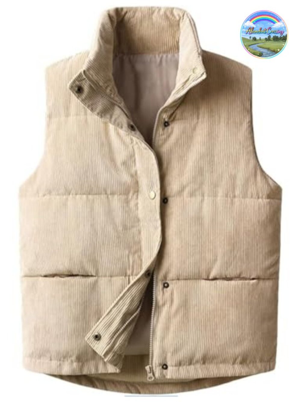Women's Corduroy Puffer Vest Stand Collar Zip Snap Sleeveless Padded Waistcoat